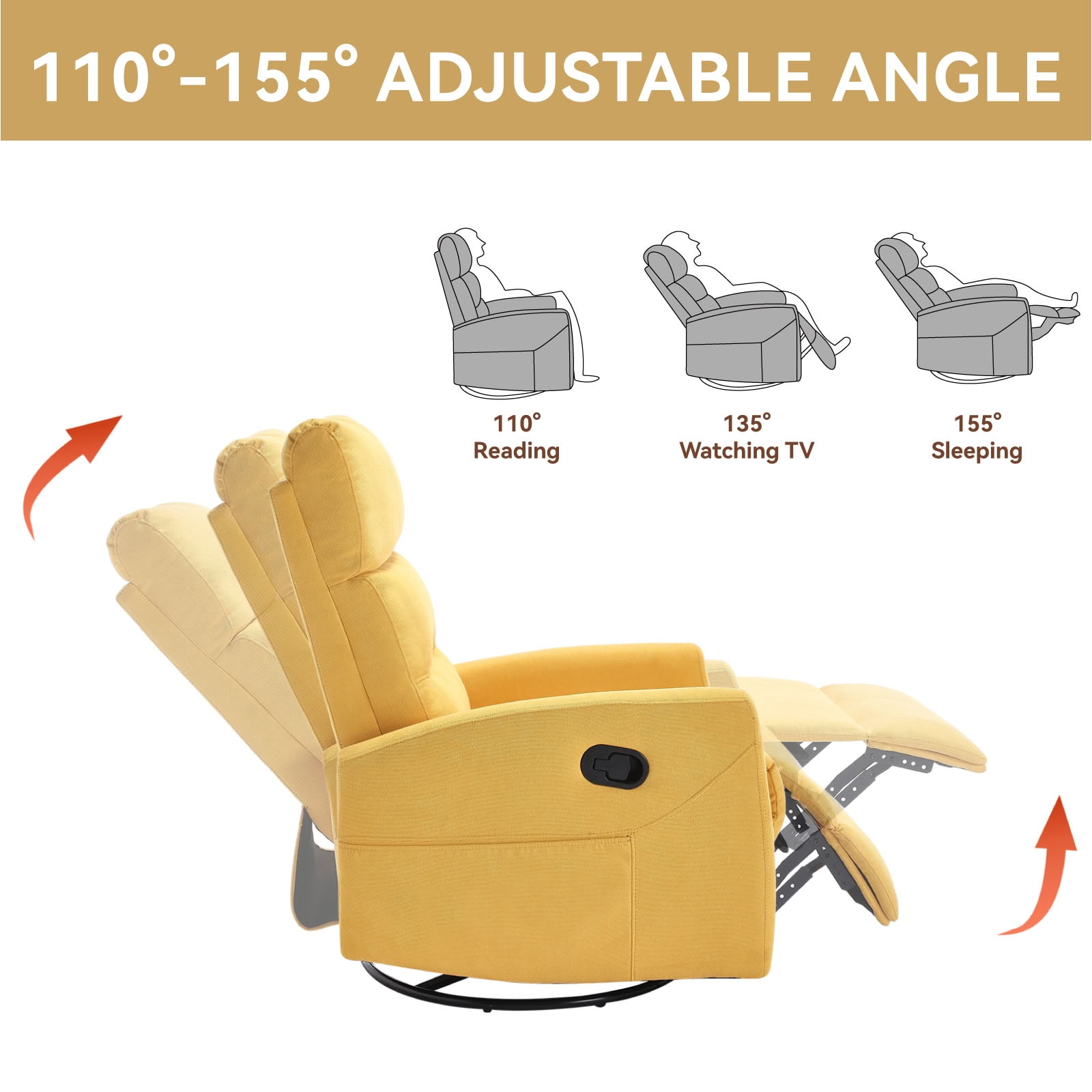 MAYEERTY 360 Degree Swivel Rocker Recliner Chair, Manual 155° Recline Glider Armchair, for Living Room Nursery Bedroom