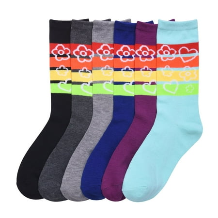 

247 Frenzy Women s Essentials Mamia PACK OF 6 Crew Fashion Socks - RAINBOW