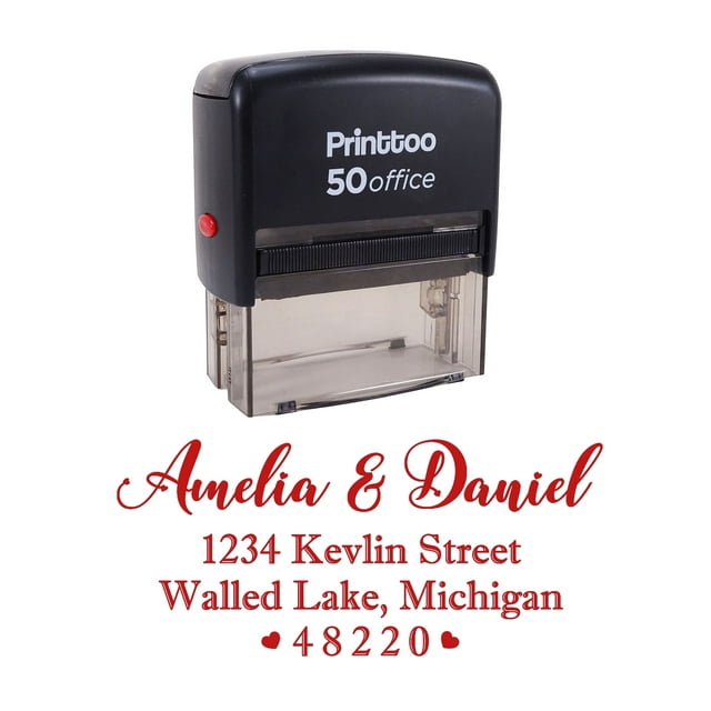Printtoo Personalized Red Self Inking Wedding Invitation Stamp Custom Address Rubber Stamper-68 x 30 mm