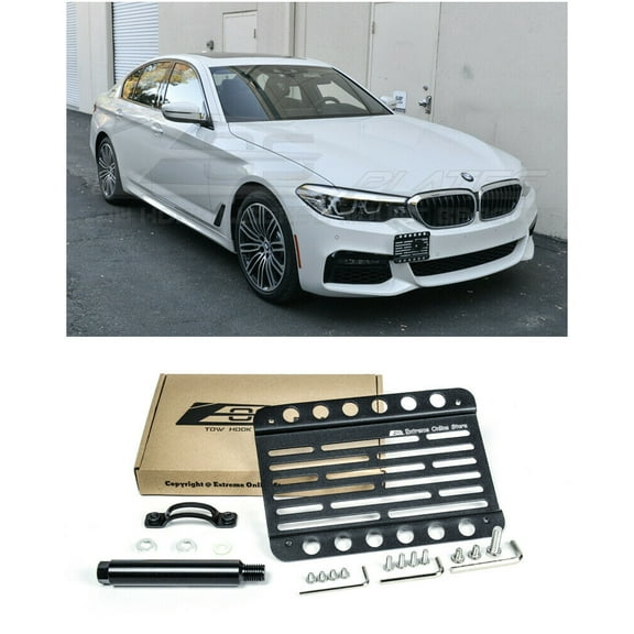 Extreme Online Store Replacement For 2017-2020 BMW G30 G31 5-Series | EOS Plate Version 1 Front Bumper Tow Hook License Plate Relocator Mount Bracket Tow-460