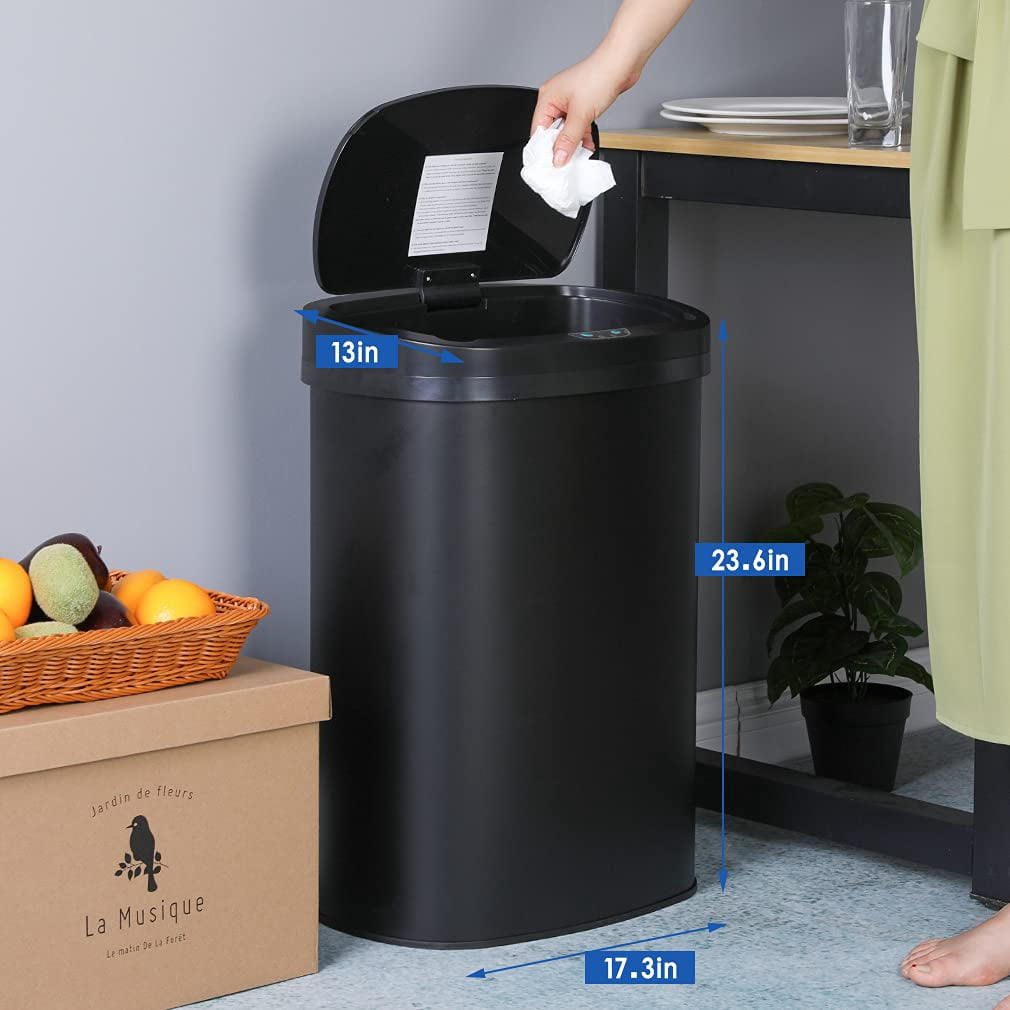 FDW 13 Gallon Stainless Steel Touchless Garbage Trash Can with Motion Sensor for Indoor Use(Black)