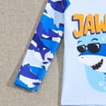 thumbnail image 7 of Gbsyewxs Swimsuit For Boys Crew Neck Long Sleeve Letter Shark Print Swim Shorts And Top 2 Piece Set Casual Beach Summer Toddler Swimwear Camouflage Size 6-7 Years, 7 of 7