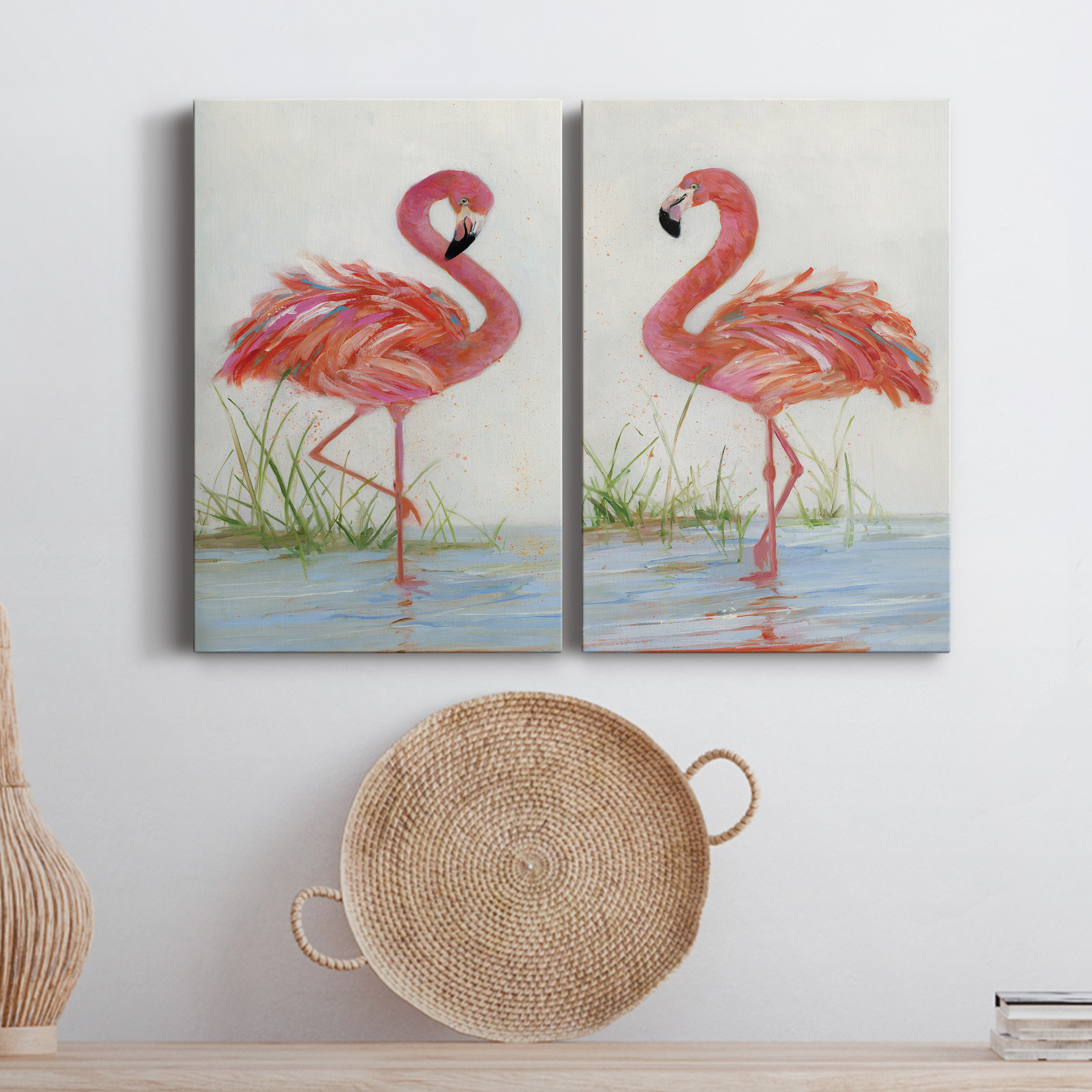 Flamingo I Premium Gallery Wrapped Canvas - Ready to Hang - Set of 2 - 40 x 60 Each