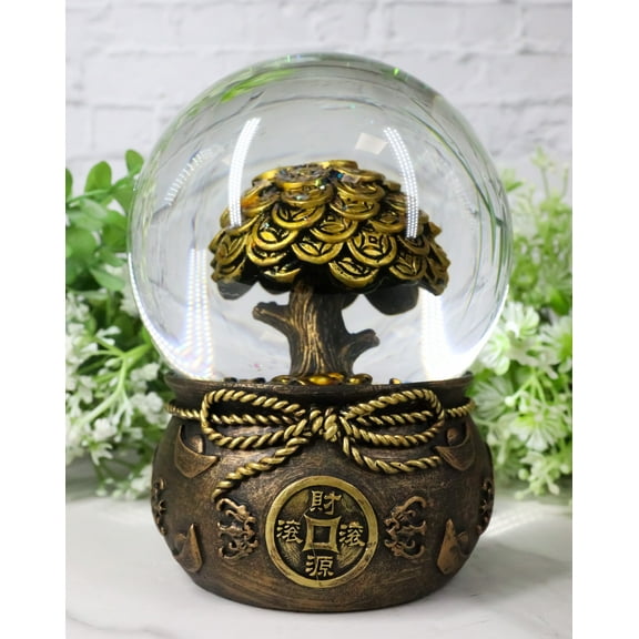 Feng Shui Golden Money Tree of Prosperity Wealth Fortune And Luck Water Globe