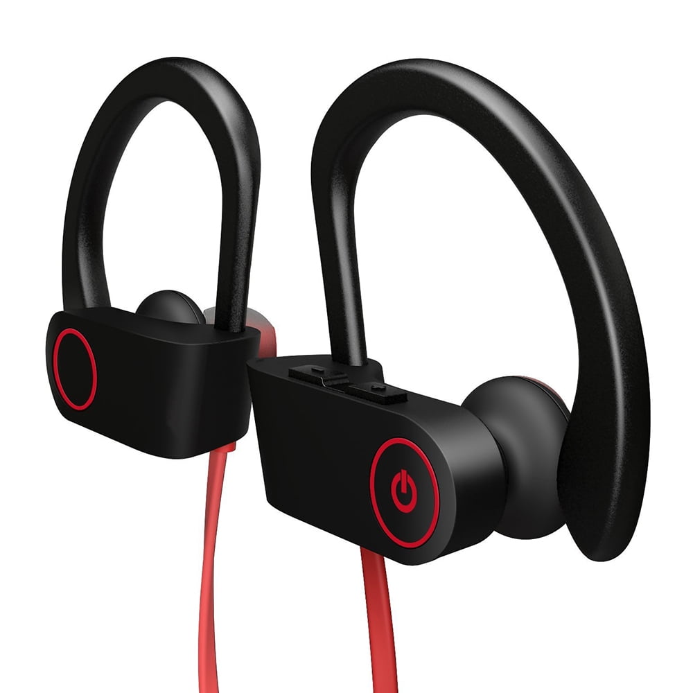 Wireless Bluetooth Neckband Headphones U8 Ear Sweatproof Sport Earphones with Ear Hooks Noise Cancelling Stereo Headset with Mic Premium Bass Sound Sweat Proof Sport Gym Black Red Walmart