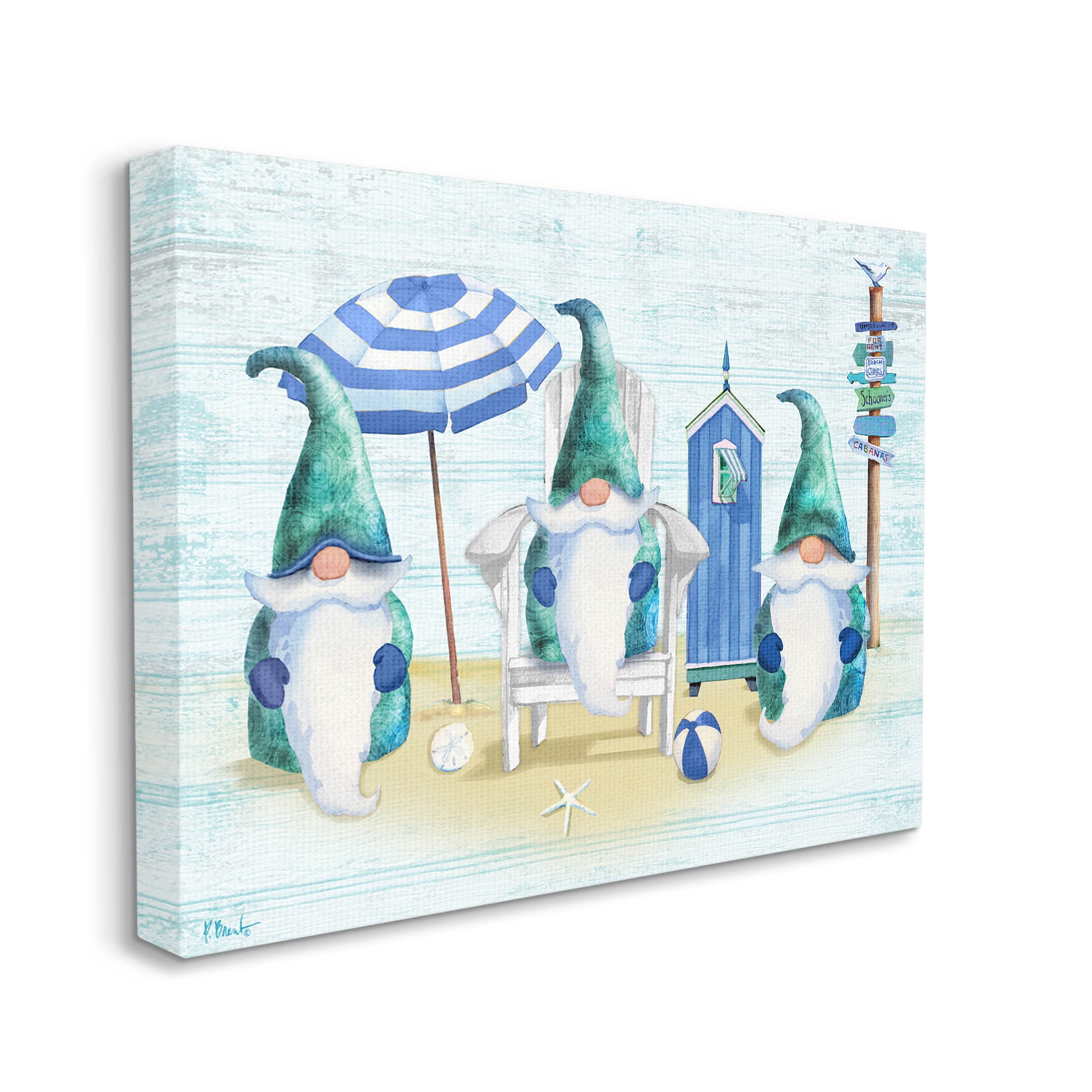Nautical Beach Gnome Trio Fairy Tales & Fantasy Graphic Art Gallery Wrapped Canvas Print Wall Art