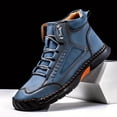 thumbnail image 3 of Havenx Leather Boots Mens Wide Leather Shoes Handmade Casual Orthopedic Shoes Waterproof High Top Chelsea Shoes Outdoor Lightweight Hiking Shoes Daily Walking Driving Shoes,Blue 47(US-11.5), 3 of 5