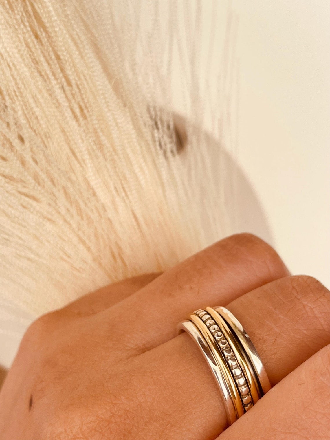 SS DESIGNS- Two-Tone Thumb Fidget Spinner Ring for Women – Handmade Anxiety Relief Meditation Ring, 925 & Gold-Plated Stress Reliever Ring,