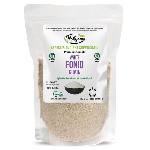 Nafajama Organic White Fonio Grain, Great Alternative to Couscous, Rice & Quinoa, Premium Ancient African Superfood, Gluten-Free, Non-GMO, Vegan, High Fiber & Protein, 1 Bag of 2 lb / 907g
