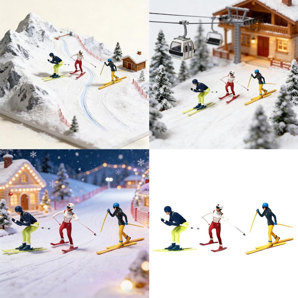 Giaone 1:64 Scale Hand Painted Figure Miniature People for Dioramas Props,Photography Collector Skiing People Figure Model