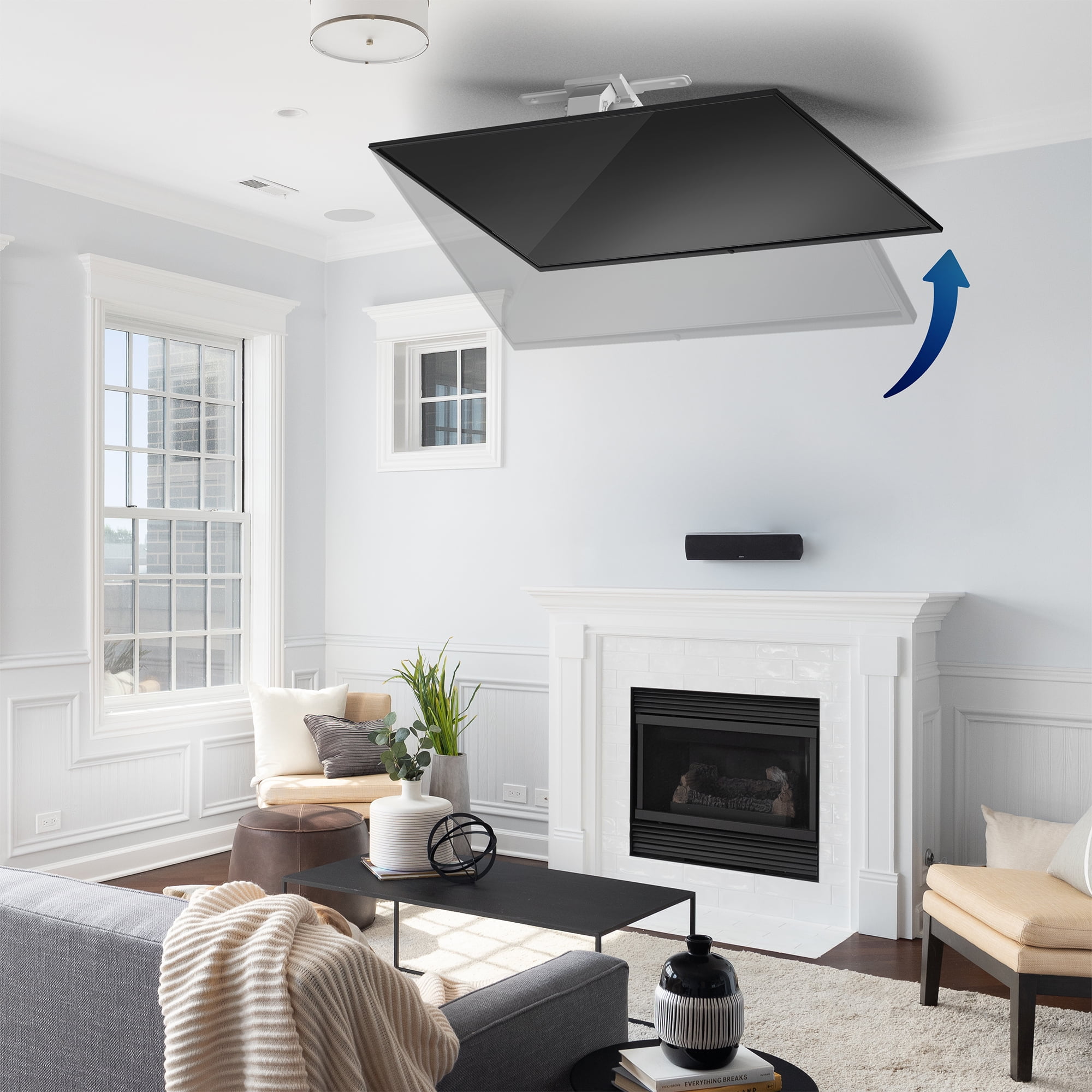 VIVO White Electric Flip Down Ceiling TV Mount for 37 to 70 inch Screens