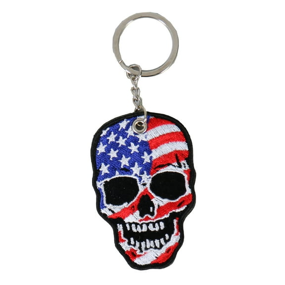 Hot Leathers KCH1013 American Flag Skull Embroidered Key Chain 2X3
