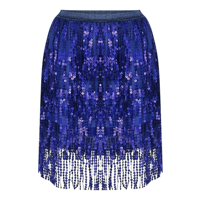 Besolor Jupe à Franges à Sequins pour Femmes Taille Élastique Mini Jupe à Pompons Soirée Danse