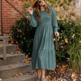 thumbnail image 2 of Pompotops Robe Décontractée Mode Femme Col Rond Taille Haute Manches Longues Mi-Mollet en Solde, 2 of 8
