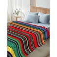 thumbnail image 4 of King Size Flat Sheet Only, Boho Red Stripes Soft Brushed Microfiber Bed Sheets, Colorful Mexico Blue Green Yellow Hotel Quality Breathable Bedding Top Sheet, Easy Care, 105"x98", 4 of 9