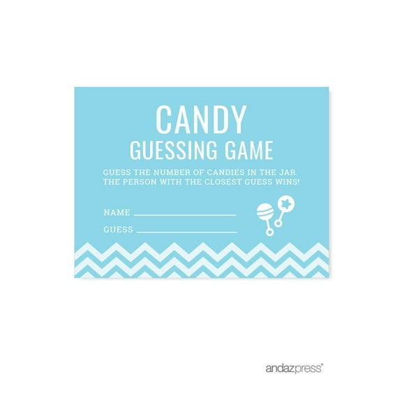 Candy Guessing Game Baby Blue Chevron Baby Shower Games, 30-Pack