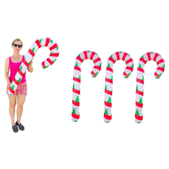 Candy Cane Inflate (3 Pack) (44 Inch) Vinyl Christmas Decoration Holiday Prop for Yards with Dots and Christmas Tree Design