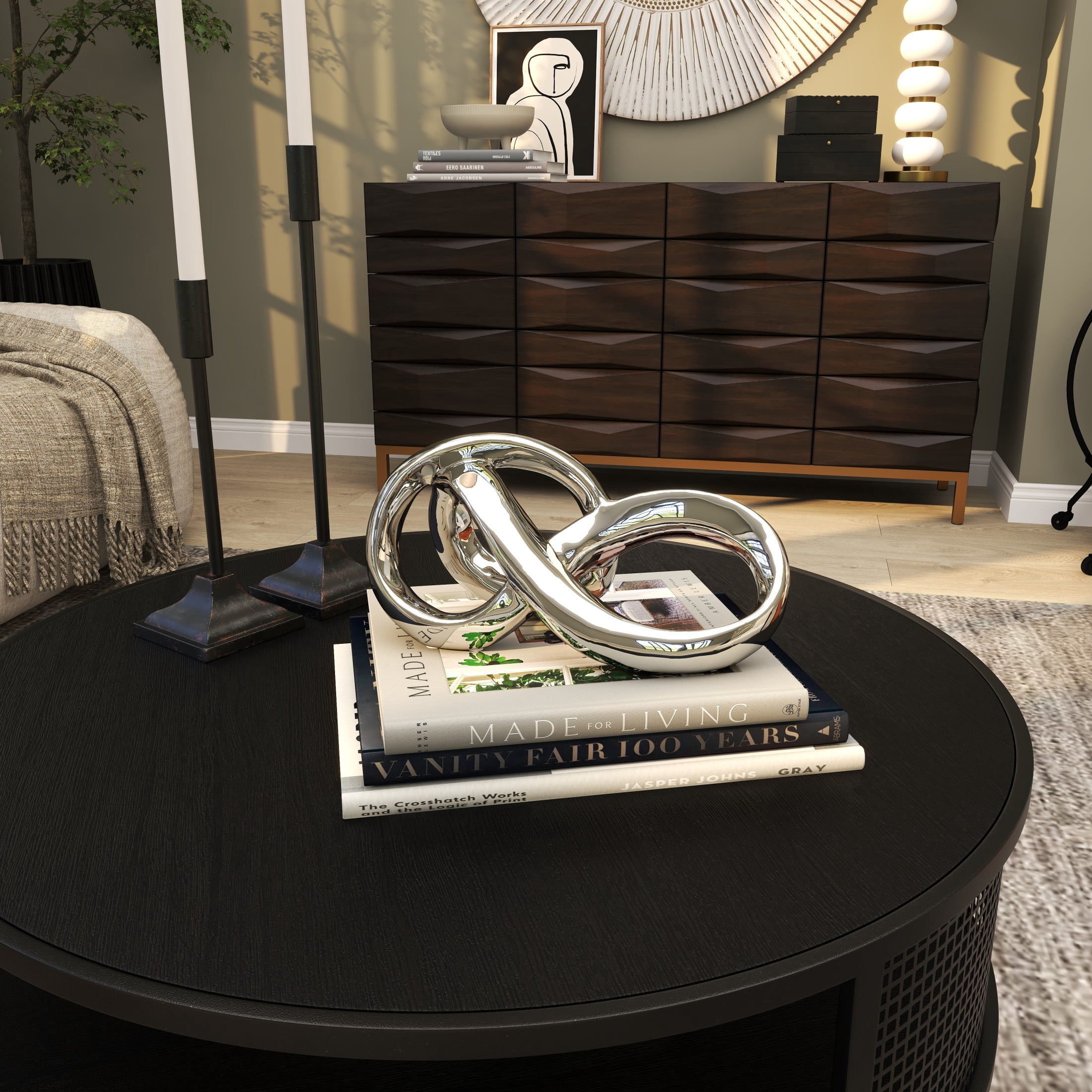 11" x 5" Silver Ceramic Infinity Loop Abstract Sculpture, by DecMode