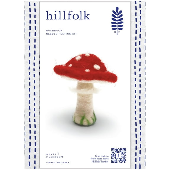Hillfolk Needle Felted Mushroom Kit- Includes Wool Roving, Needle, Foam Block And Instructions. Makes One 4.25" X 4.25" Mushroom.