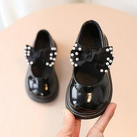 

Baby Girls Shoes Cute Pearl Bow Design Leather Princess Shoe Retro Solid Kids Girls Mary Jane Shoes