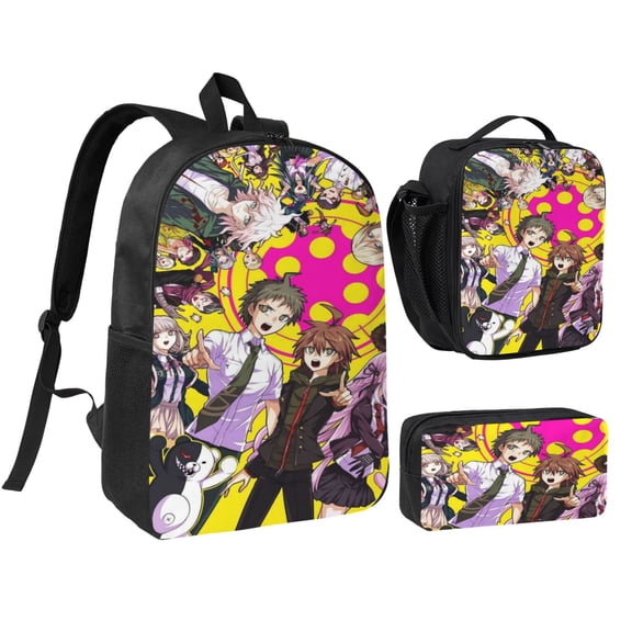 danganronpa Three piece backpack set young backpack combination backpack lunch bag pencil case