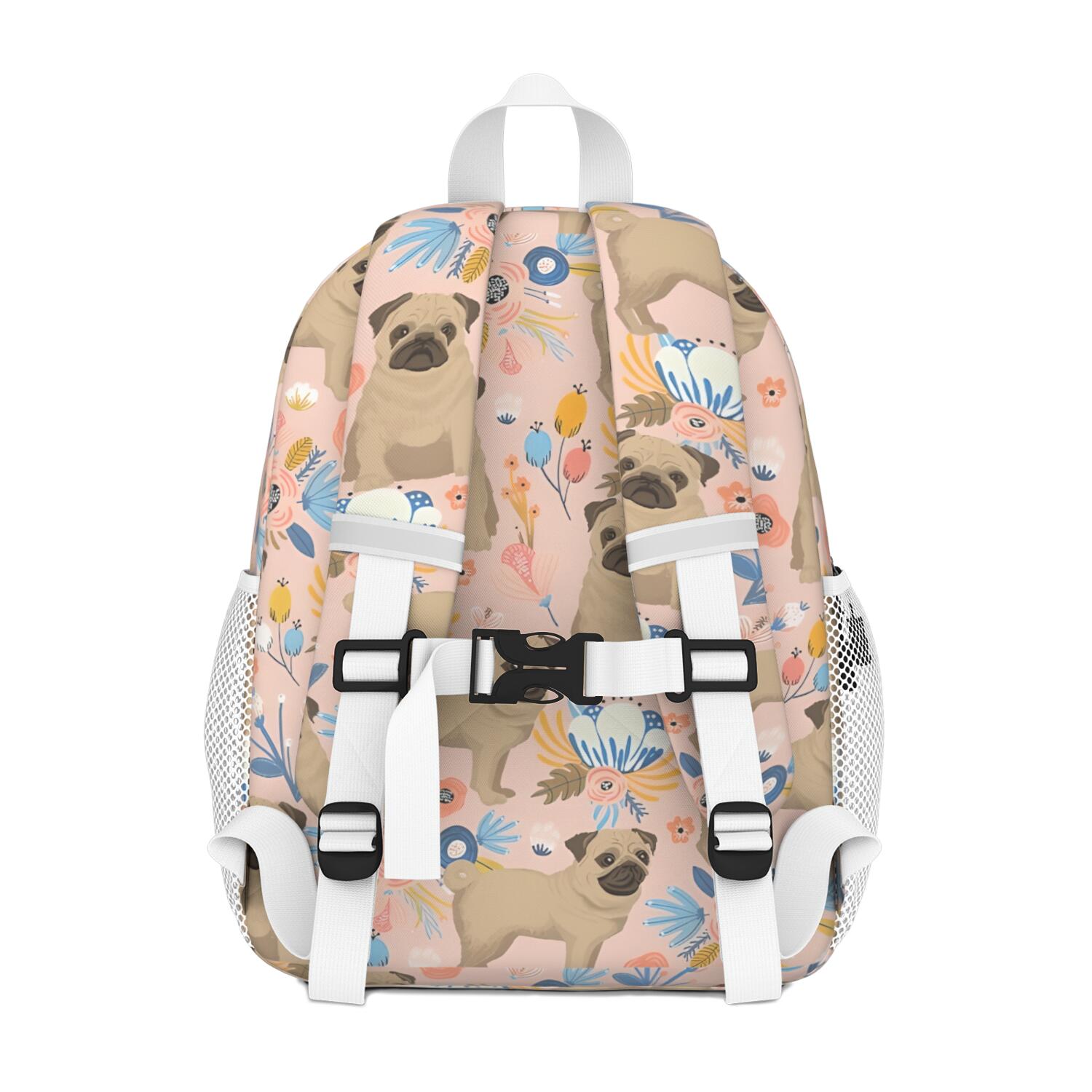 Bulldog Dog and Flower Florals Backpack for School,Cute School Bag,Schoolbag with Adjustable Shoulder Straps & Padded Back,15"x11.42"x5.5"