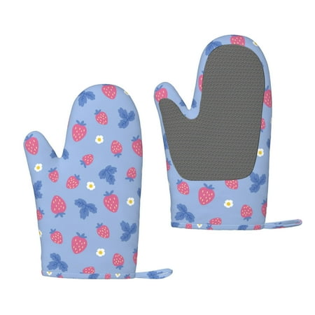 

Zufioo Strawberry And Flowers Print Silicone Anti-Scalding Gloves Kitchen Hanging Rope Gloves Kitchen Utensils Suitable for Barbecue Baking Cooking