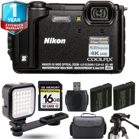 Nikon COOLPIX W300 Camera (Black)   Extra Battery   1 Yr Warranty - 16GB Kit (International Version)