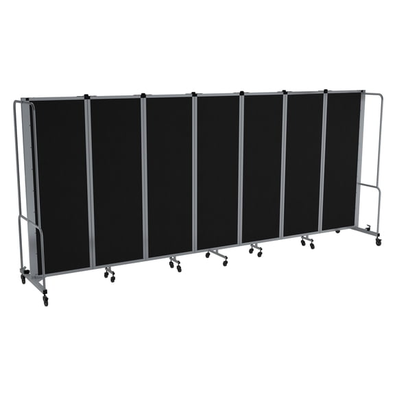 Hampden Furnishings Otis Collection Portable Room Divider, 7 Black Panels, Grey Frame