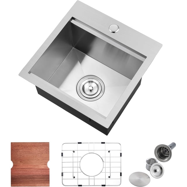Drop in Kitchen Sink Nano Stainless Steel Deep Single Bowl with Efficient Drainage and Tarnish- Finish for Bar Laundry RV Includes Accessories