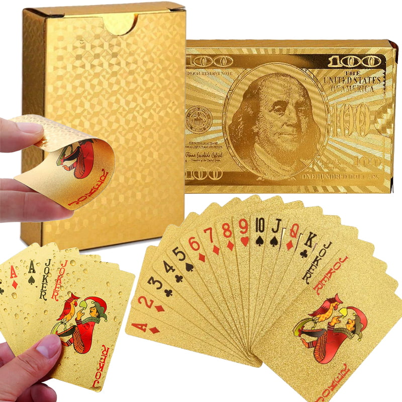 USD 100 Dollar 54pcs Original Waterproof Luxury 24K Gold Foil Plated Poker 