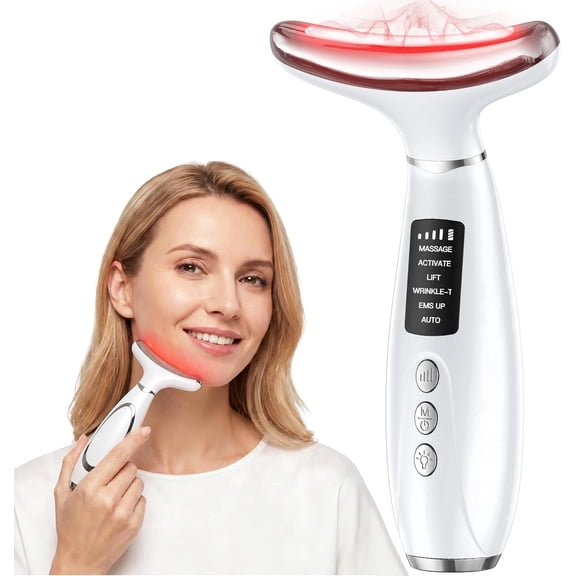 CYYI LED Facial Massager for Face and Neck – 7-Color Light with Heat and Vibration, Rechargeable Beauty Tool, Portable for Home Skincare