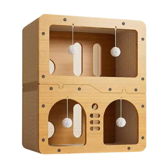 Casa de cartón para gatos, cueva, decoración del hogar, pelota colgante, juguete, poste rascador, caja, cama de salón L