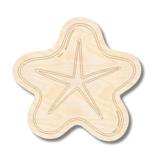 Unfinished Wood Etched Star Fish Shape 10" / 1/4"