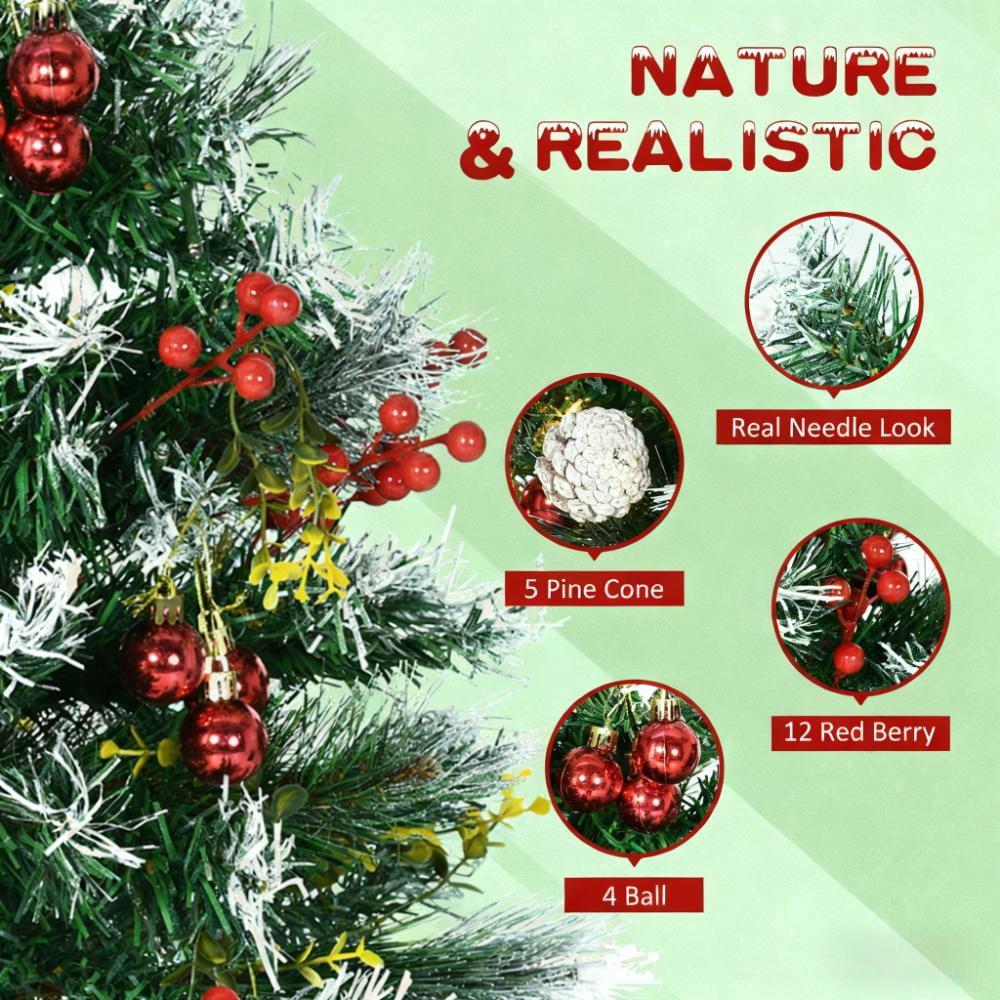 2.5ft Battery-Operated Prelit Christmas Tree 70 Tips 24 LED Lights Berries Pine Cones Tripod Stake Outdoor Decor