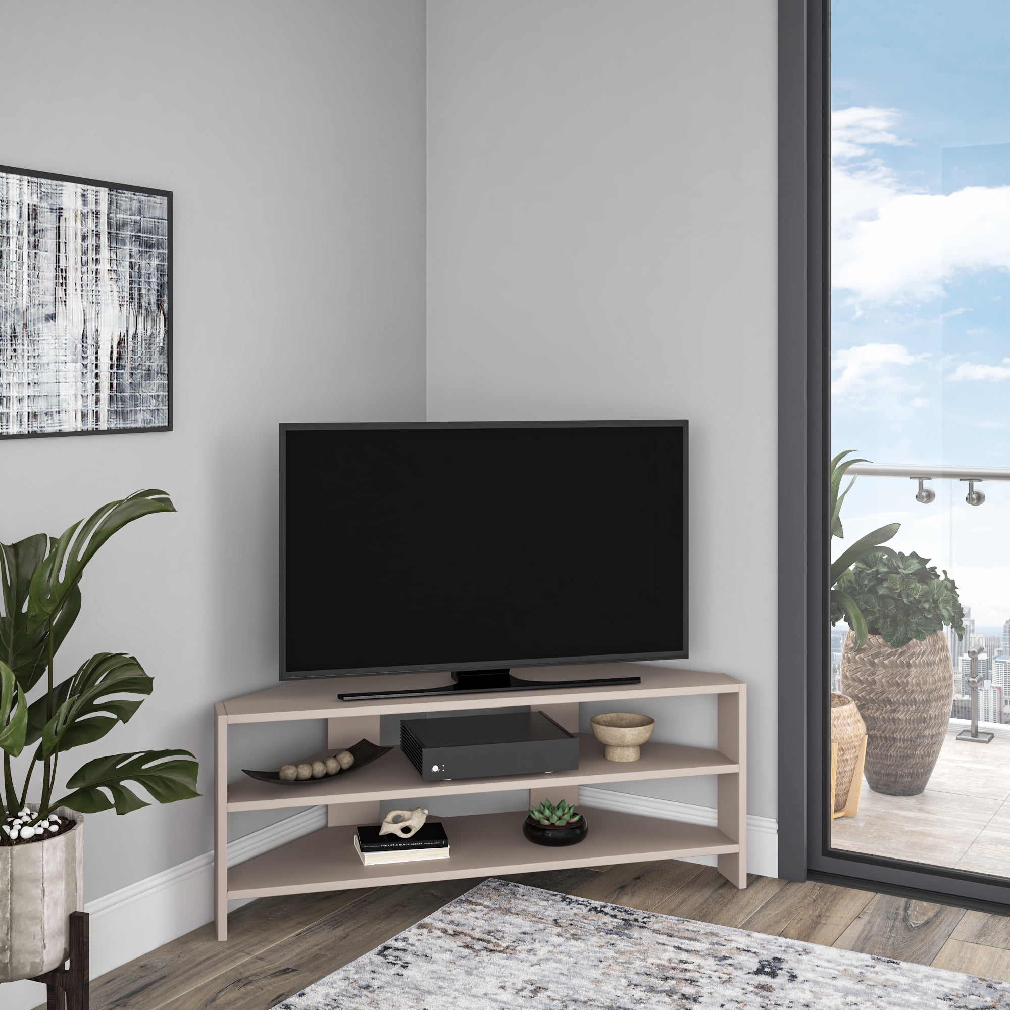 Ada Home Decor Furniture for TVs up to 48" 2 Tier Open Shelf Light Mocha Terry Modern TV Stand