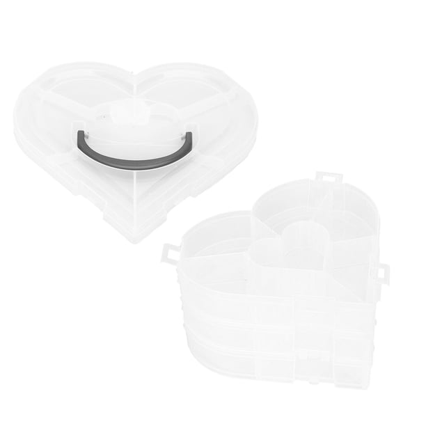 Organizador de rejillas de joyería transparente en forma de corazón, caja de almacenamiento de plástico DIY, contenedor de almacenamiento artístico de joyería