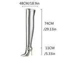 thumbnail image 5 of Womens Thigh High Boots Glitter Leather Pointed Toe Sexy Stiletto Heel Stretch Tall Boots Side Zipper Slim Fit Over the Knee Boots Silver Size 5.5, 5 of 6