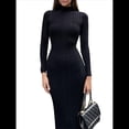 thumbnail image 1 of Vestido Informal Ajustado de Punto Acanalado de Larga para Mujer, Otoño e Invierno Negro L, 1 of 10