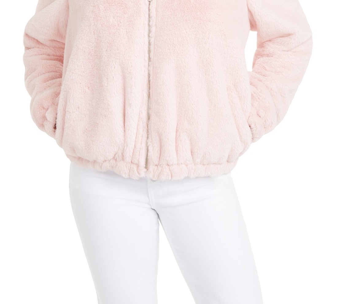 Maralyn & Me Juniors'  Reversible Cropped Hooded Faux-Fur Coat Med Pink Size Small - image 3 of 3