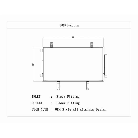 CSF Air Conditioner Condenser 10945 OE Replacement; Parallel Flow; Aluminum; Block Fitting Inlet/Outlet