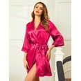 thumbnail image 4 of Ekouaer Women's Lace-Trim Silk Robes Bride Bridesmaid Kimono Satin Bathrobe V Neck Sleepwear with 3/4 Sleeve, 4 of 6