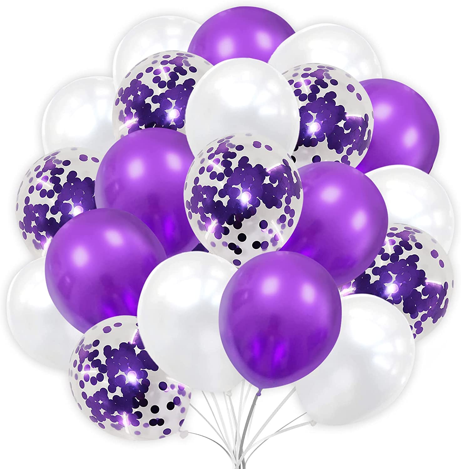Purple And White Confetti Balloons60 pcs 12 Inch Purple And Pearl