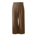 thumbnail image 6 of yueewhu Womens Wide Leg Work Pants Straight Elastic High Waisted Double Button Trousers Business Casual Pants with Pockets (Coffee, XXL), 6 of 6