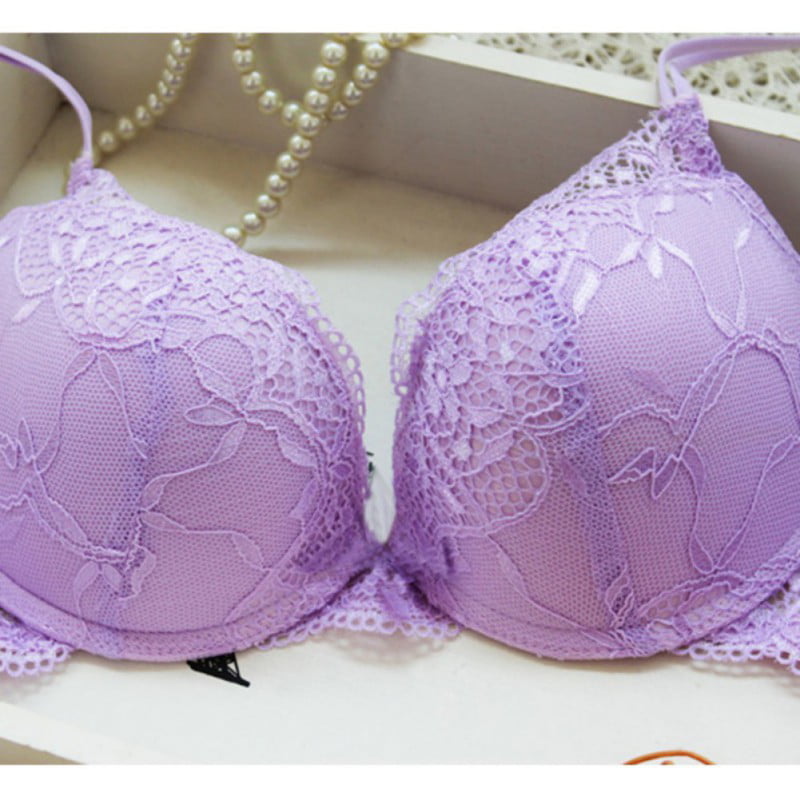 Buy PrettyCat Purple Lace Push Up Bra & Panty Set for Women Online