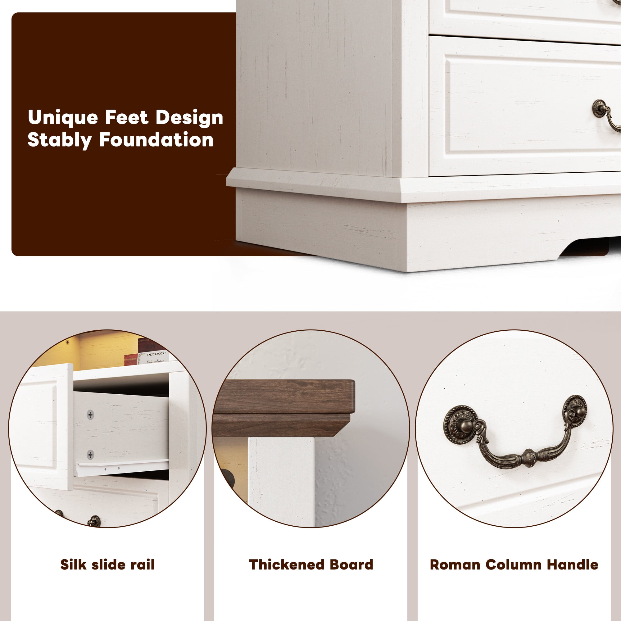 EnHomee Wood 10 Drawers Dresser with LED Lights&Charging Station Wood Dressers for Bedroom,White