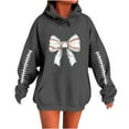 thumbnail image 2 of Sweatshirts for Women Plus Size Rugby Hooded Sweatshirt Long Sleeves Pockets Print Long Top,Tops for Women Dark Gray XL, 2 of 3