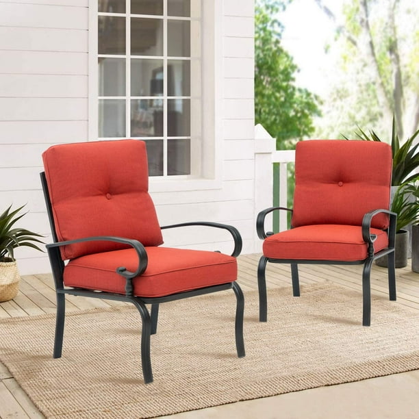 SUNCROWN 2-Piece Patio Chairs Metal Dining Chair Outdoor Black Wrought Iron  Bistro Sets with Red Patio Furniture Cushions - Walmart.com