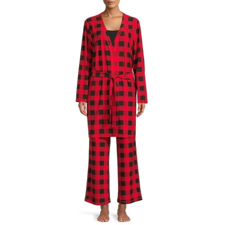 Lissome Women's Sleep Top, Pants and Robe, 3 Piece Pajama Set