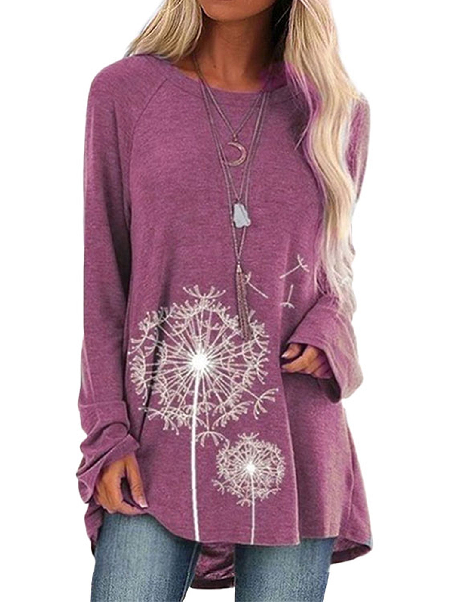 Womens Casual Long Sleeve Floral Printed Blouse Tops Loose Fit,Comfy Plus Size Sweatshirt Tops Shirts